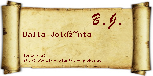 Balla Jolánta névjegykártya